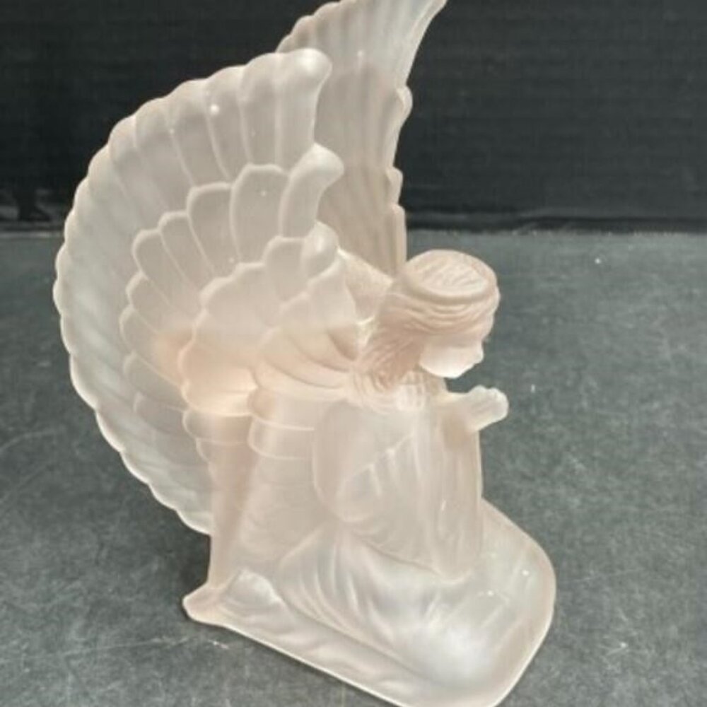 Pink Frosted Satin Glass Angel Figurine Tea-light Holder